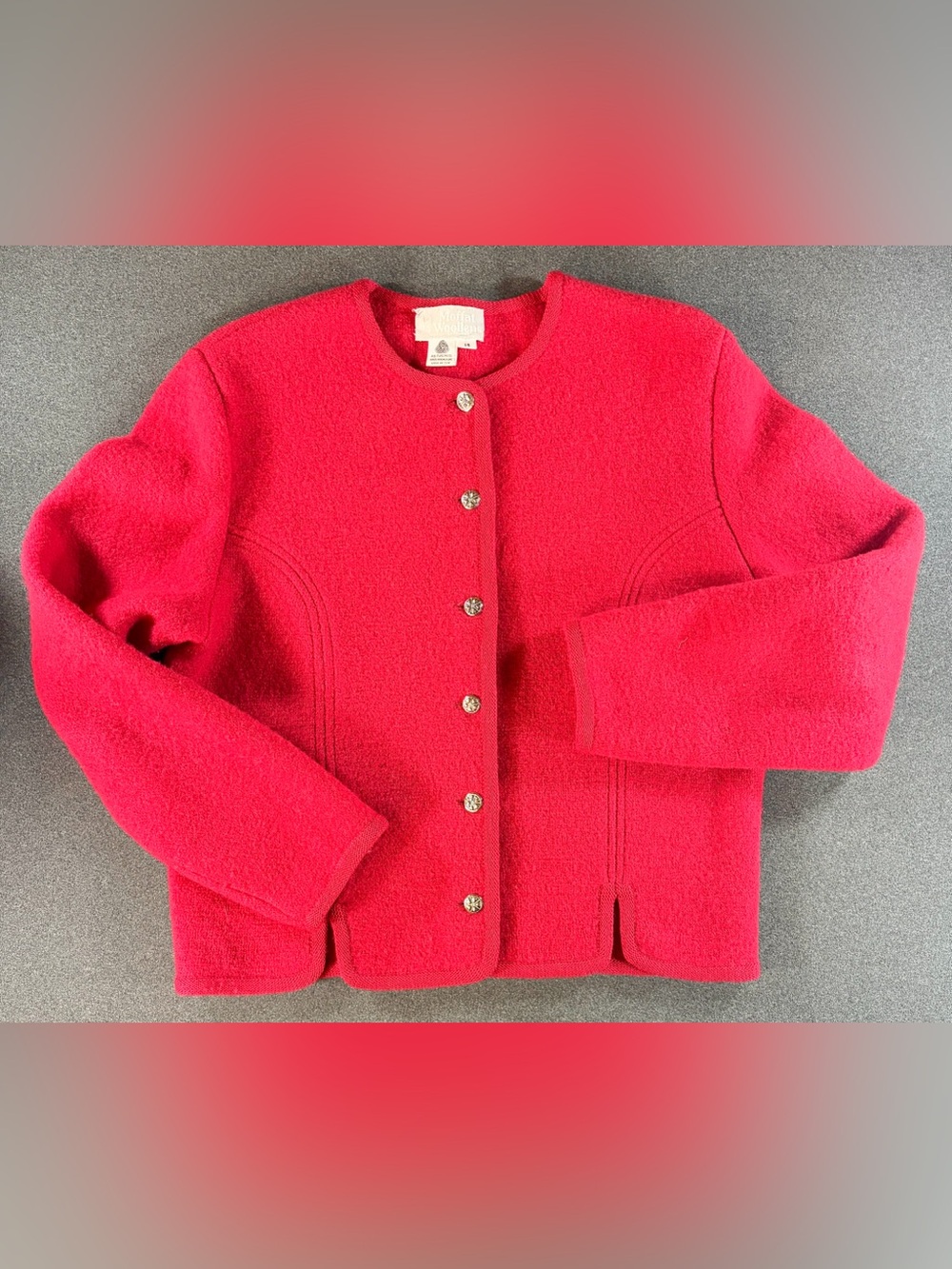 Vintage 1970s Wool Cardigan SIZE 14 100% Pure Wool Moffat Woollens Red Bouclé